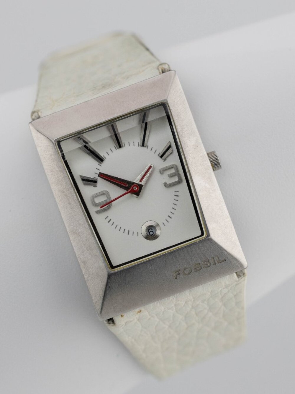 Fossil JR9406 White Leather Tank Watch Quartz Analog Women’s Fresh Battery